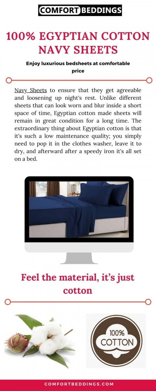 Look at this infographic & know the amazing bedding product navy sheets available on comfortbeddings online store. These sheets are long-lasting, comfortable & easy to wash. We are providing 100% Egyptian cotton sheets & the best sizes. To know more visit - https://comfortbeddings.com/products/navy-blue-rv-sheet-set