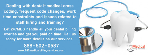 Dealing with dental-medical cross coding, frequent code changes, work time constraints and issues related to staff hiring and training? Let 247MBS handle all your dental billing worries and get you paid on time. Call us today for more details on our services.