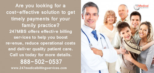 Are you looking for a cost-effective solution to get timely payments for your family practice? 247MBS offers effective billing services to help you boost revenue, reduce operational costs and deliver quality patient care. Call us today for more details.