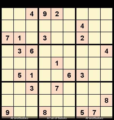 Pointing Triple
New York Times Sudoku Hard August 9, 2018