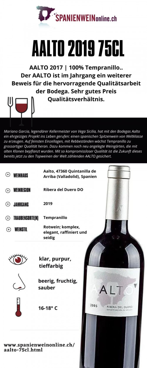 Kaufen Sie, Aalto 2019 0.75cl online beim Schweizer Weinspezialist für spanische Weine - https://www.spanienweinonline.ch/aalto-75cl.html. Hohe Qualität - info@spanienweinonline.ch