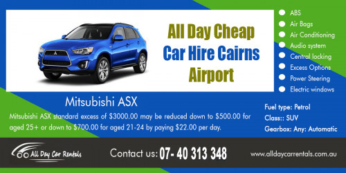 Our website : http://alldaycarrentals.com.au/  
Holiday time whether it is locally, interstate or overseas is the one time when you normally think about car hire. However, there are other times when you should really give renting a car more thought. Why borrow a friend's car or worse still, a family member's car to get you through a difficult time. There is stress associated with borrowing a car and not only the stress of accidents damaging the vehicle. Theft is also a worry and simply not wanting to pile on the extra kilometres and the wear and tear to the car. Then do you offer to have the car serviced when you return the car - all too hard. All day car hire Cairns is easier and probably in the end not that expensive.  
More Links : http://cairnscarhire.my-free.website/  
http://saraincairns.fourfour.com/page:car_rental_cairns  
http://publish.lycos.com/rentcarcairns/all-day-car-rentals-car-hire-cairns/  
https://medium.com/@Saraincairns/cheaper-car-rental-cairns-222e540ac3ff