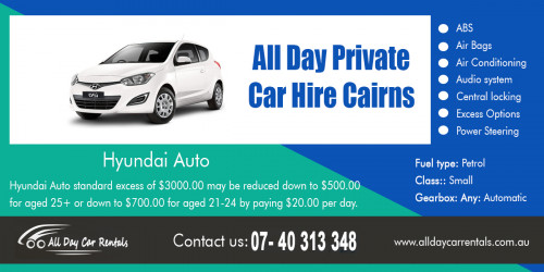 Our website : http://alldaycarrentals.com.au/  
The car companies offer special deals when you purchase vehicles and specialist service centres offer one off deals. So we usually go to the best deal on the day. Unfortunately sometimes the fix isn't all that easy and your car may be off the road for a few days if parts are not available. When this happens, all day travel car rental Cairns is a good option and in some cases the expense may be covered by your insurance company.  
More Links : http://hirecarcairns.vidmeup.com/rent-a-car-near-me-cheap  
http://all-day-car-rentals.mycylex.com/  
https://rent-car-near-me-cheap.kickoffpages.com/  
http://saraincairns.spruz.com/