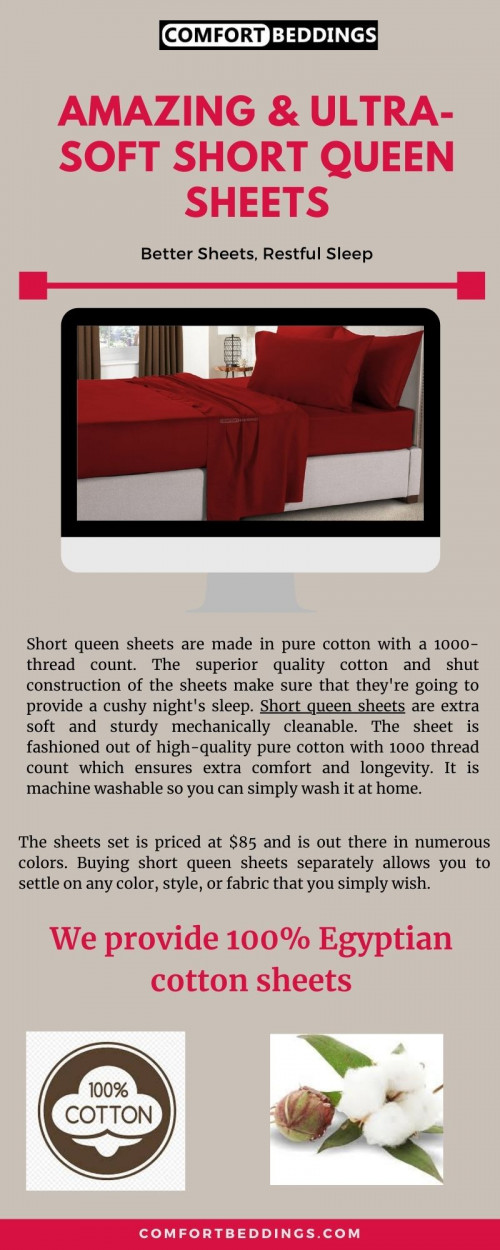 Look this infographic & know the best quality short queen sheets available on comfortbeddings online store. These sheets are 1000 TC, durable & easy to wash. We are providing 100% Egyptian cotton sheets, & the perfect sizes. To know more visit - https://comfortbeddings.com/products/burgundy-rv-sheet-set