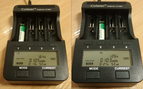 Charge and discharge test of a BTY AAA 1350 at 500/250mA current ratios