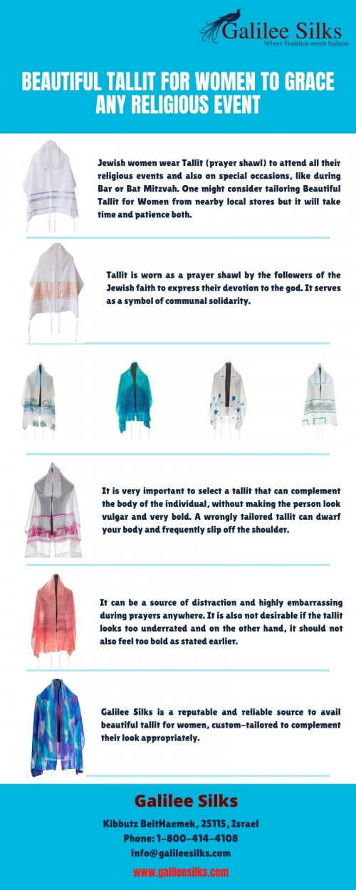 Buy beautiful tallit for Women online to access the one that best suits your personality. With maximum possible choices on distinctively feminine Tallits, it is possible to find the best here. For more details, visit: https://www.galileesilks.com/collections/womens-tallit-1
