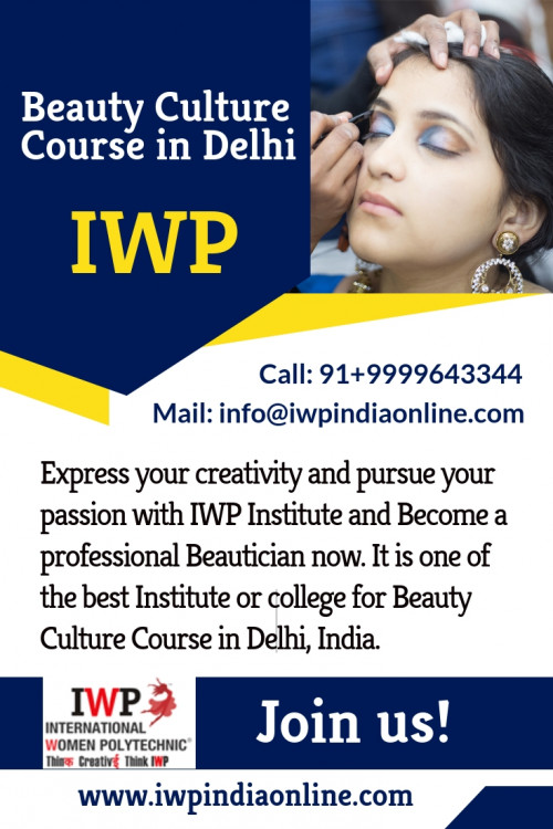 The beauty culture and cosmetology industry have always been very promising for women. IWP is a premier women Polytechnic institute which offers certified beauty culture courses in Delhi. 
https://www.iwpindiaonline.com/beauty-institute.php