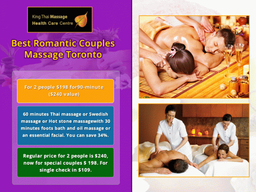 Couples Massage Toronto includes Relaxation, Deep Tissue massage and total body treatment. Relax and enjoy Couples Massage in Toronto with your partner provided by our professional, Registered Massage Therapists at King Thai Massage Health Care Center. Call @ 416-924-1818, 647-352-8889 to book your appointment. https://www.kingthaimassage.com/special-couples-massage/