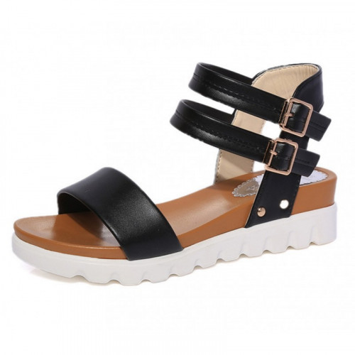 Black Color Doubles Buckle Flat Bottomed Sandals For Women dYge9f4qvN 800x800