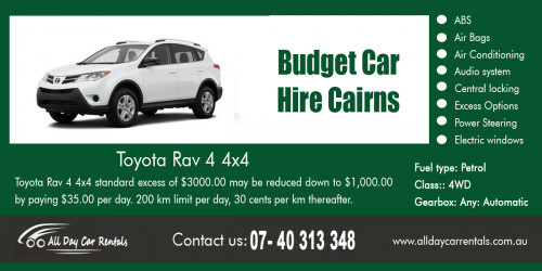 Our Website : http://alldaycarrentals.com.au/budget-car-rental-cairns/
We are always looking for the best bargain. Even when we need to Budget Car Hire Cairns, we are always searching for deals or special offers that would allow us to get the best car and quality of service at the cheapest price. If you are soon going to travel and spend a weekend or holiday vacation with family and friends, you need to make sure that you will be getting the best deal in the market. This is not just to ensure that you do not have to worry about a single thing on the actual trip.
More Links : http://hirecarcairns.beep.com/
http://hirecarcairns.page.tl/hire-car-cairns.htm
http://cairnscarrental.edublogs.org/2018/01/25/carrentalcairns/
