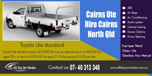 Bring the best deals with cairns Ute hire cairns North QLD at http://alldaycarrentals.com.au/  

Also Visit : 

http://alldaycarrentals.com.au/4wd-hire-cairns/  
http://alldaycarrentals.com.au/budget-truck-rental/  

Find us : https://goo.gl/maps/sBBn558hQZE2  

Holiday time whether it is locally, interstate or overseas is the one time when you normally think about car hire. However, there are other times when you should really give renting a car more thought. Why borrow a friend's car or worse still, a family member's car to get you through a difficult time. There is stress associated with borrowing a car and not only the stress of accidents damaging the vehicle. Theft is also a worry and simply not wanting to pile on the extra kilometres and the wear and tear to the car. Then do you offer to have the car serviced when you return the car - all too hard. Cairns Ute hire cairns North QLD is easier and probably in the end not that expensive.  

Our Services : 

Cheap Car Hire Cairns
Budget Car Hire Cairns
SUV Rental Cairns
Hire A UTE
UTE Hire Cairns
Hire Car Cairns 
Jeep Car Hire Cairns
8 Seater Car Hire Cairns

Social Links : 

https://twitter.com/hirecarcairns 
https://in.pinterest.com/saraincairns/ 
https://www.instagram.com/saraincairns/ 
https://plus.google.com/110138089316599555676 
https://www.youtube.com/channel/UCBh3Pb4TG6lSQ2fWtltQHmA