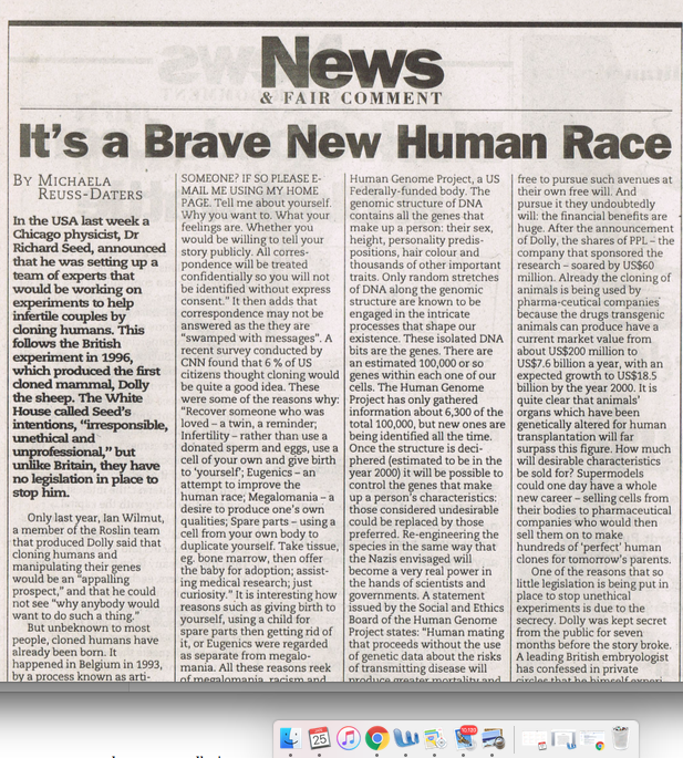 the possible benefits of cloning to the human race Human cloning is the creation of a genetically identical copy (or clone) of a human both the processes of scnt and ipscs have benefits and deficiencies. the possible benefits of cloning to the human race Human cloning is the creation of a genetically identical copy (or clone) of a human both the processes of scnt and ipscs have benefits and deficiencies.