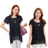 Elegant-Chiffon-Short-Sleeve-Black-Loose-Bottom-Top-for-Women-WC-150BK