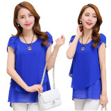 Elegant-Chiffon-Short-Sleeve-Blue-Loose-Bottom-Top-for-Women-WC-150BL