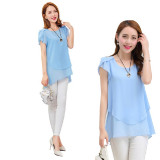 Elegant-Chiffon-Short-Sleeve-Light-Blue-Loose-Bottom-Top-for-Women-WC-150LB