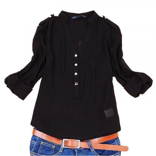 Elegant Long Sleeve Black Cotton Shirt for Women WC 148BK