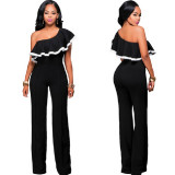 European-Style-Ladies-Summer-Black-One-Shoulder-Ruffle-Jumpsuit-WC-133BK