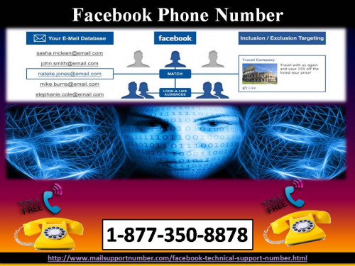 If you are unable to find top-notch service yet, then stop wandering now and fall into our service via making a call at Facebook Phone Number 1-877-350-8878. Your call will be picked-up by one of our tech experts and help you in solving your problem without taking your time. For more information: - http://www.mailsupportnumber.com/facebook-technical-support-number.html