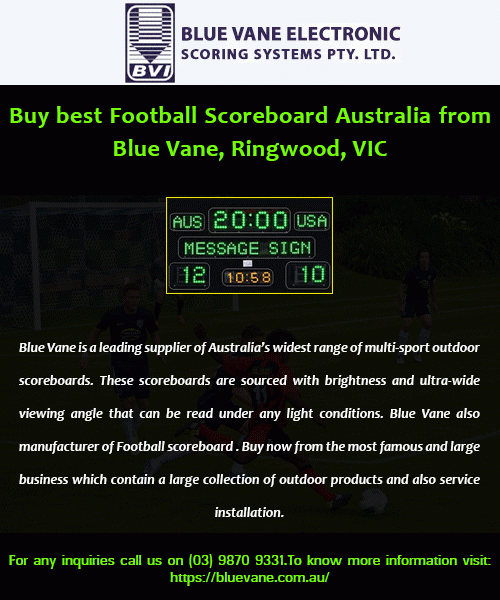 Blue Vane is a leading supplier of Football Scoreboard. It is one of the most famous and large business which contains a large collection of outdoor products and service installation. Call us on (03) 9870 9331. Visit: https://bluevane.com.au/