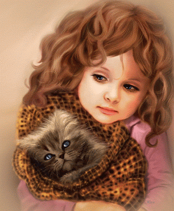 GIF KITTY AND LITTLE GIRL