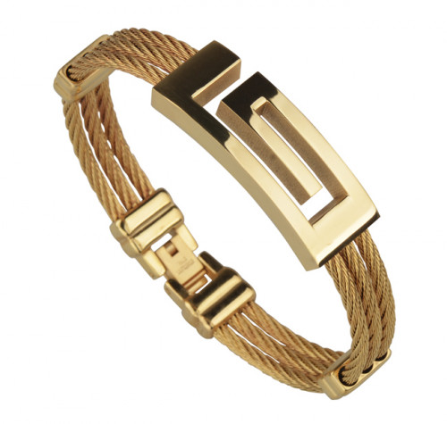 This Gold Metallic Bracelet for Men for casual look has titanium as plating with base as Stainless Steel. http://bit.ly/2NAj2h6