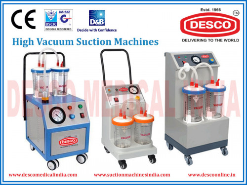 From the category of medical suction machine, Desco Medical India is showcasing high vacuum suction machine. You can purchase hospital suction unit or suction aspirator or suction machine from us at very affordable price.
For more info, call us on: 9810867957 | Visit us on: http://www.descomedicalindia.com/Product/HIGH-VACUUM-SUCTION-MACHINES/369