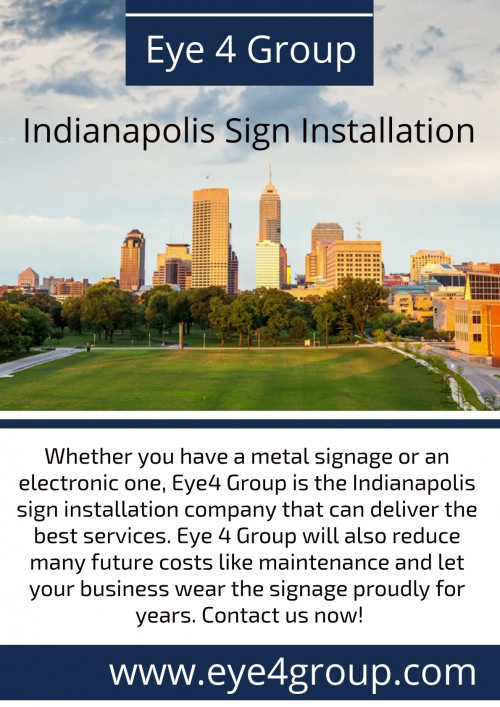 Planning to have that amazing signage finally installed and inaugurate your business? Let Eye4 Group help you get the perfect installation done as per your needs. We are one of the most trusted names in signage installation service in Indianapolis.
http://www.eye4group.com/indianapolis-sign-installation-company/
