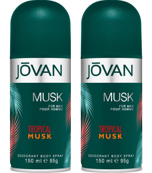 Jovan Tropical Musk Deodorant Body Spray pack of 2