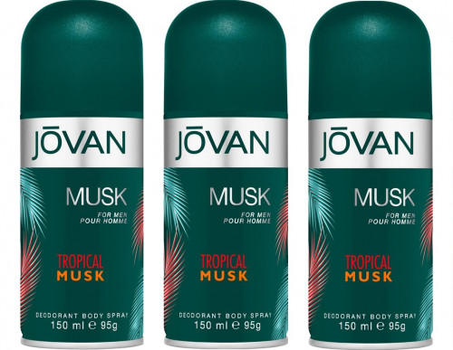 Jovan Tropical Musk Deodorant Body Spray pack of 3