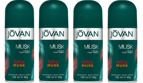 Jovan Tropical Musk Deodorant Body Spray pack of 4