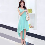 Korean-Fashion-Blue-Color-Long-Bohemian-Chiffon-Women-Dress-WC-59