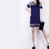 Korean-Fashion-Dark-Blue-Splicing-Chiffon-Short-Sleeve-Women-Shirt-WC-62