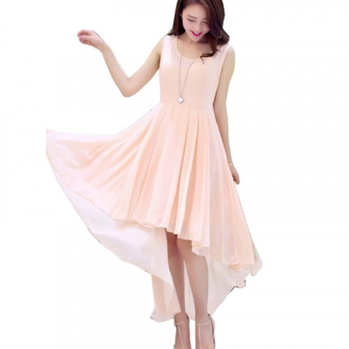 Korean Fashion Pink Color Long Bohemian Chiffon Women Dress WC-59