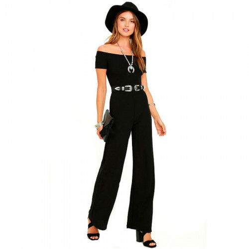 Latest Trending Off The Shoulder Black Wide Pants Jumpsuit Women Dress WC 142BK