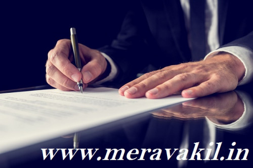 Retro image of lawyer signing important legal document on black desk. Over black background.