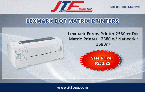 Lexmark Dot Matrix Printers from “JTF Business System” are designed to work effectively and efficiently in different work environments and scenarios. The Lexmark Dot Matrix Printers offers a wide range of easy to operate and maintain printers. That relies on an ink-soaked ribbon similar to that used in a typewriter.
Call today to book online. Contact us: 800-444-3299 
Visit our page: 
https://www.jtfbus.com/category/742/Printers/Dot-Matrix