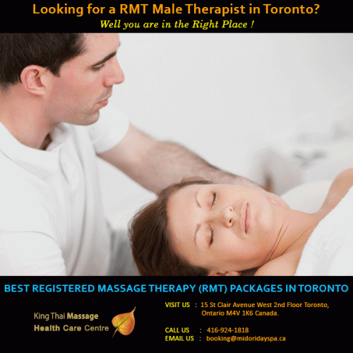 Find best massage and spa services by qualified RMT Male Therapist at King Thai Massage Health Care Center. They are using unique massage technique to relax your body and mind. Give us a call on 416-924-1818 to schedule your appointment or visit: http://midoridayspa.ca/services/massage/registered-massage-therapy-rmt/