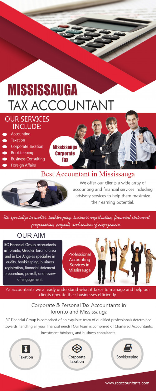 Lot of benefits from having CRA Taxes Audit Small Businesses - Mississauga & Toronto at http://www.rcaccountants.com/accountant-mississauga/

Find Us here ....
https://goo.gl/maps/iGnX8oMohwz

Our Services :
mississauga accountants
mississauga tax accountant
toronto tax accountant
CRA tax audit
CRA Taxes Audit Small Businesses - Mississauga & Toronto  
best accountant in Mississauga
Canada Revenue Agency 
Accounting Firm in Toronto & Mississauga
Chartered Accountants located in Mississauga 
best accountant in mississauga
list of accounting firms in mississauga
Professional Accounting Services in Mississauga

Business name	- RC Accountant - CRA Tax-Bookkeeping Mississauga
CATOGERY	-  Accountant
ADDRESS		- 1290 Eglinton Ave E, Mississauga, ON L4W 1K8
PHONE:  	 	+1 855-910-7234
Email:		info@rcfinancialgroup.com

We adhere to Accounting Standards for Private Enterprises (ASPE) along with International Financial Reporting Standard (IFRS) when preparing. Accountants represent clients with the Canada Revenue Agency in regards to any accounting or taxation related matter. Especially when dealing with audits. Toronto Tax Accountant also prepare HST Returns for our client and also assist with HST Audits. 

Social: 
https://plus.google.com/u/0/communities/117647254776817571682
https://plus.google.com/u/0/communities/100487845734175064084
https://plus.google.com/u/0/communities/114326433224619809378
https://plus.google.com/u/0/communities/102108669554984157195
https://plus.google.com/u/0/communities/107226072573818921038
