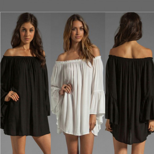 New Off the Shoulder Loose Women Chiffon Long Sleeve Shirt WC-77W