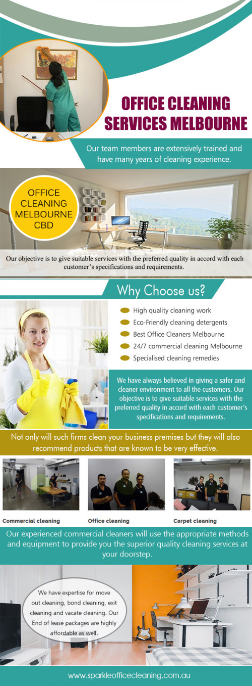 Discover some of the benefits of Office Cleaning Services Melbourne CBD at http://www.sparkleofficecleaning.com.au/cleaning-melbourne-cbd/  

Other Sites : 

https://sparkleoffice.com.au/cleaning-services-melbourne/  

http://www.commercialcleaninginmelbourne.net.au/end-of-lease-cleaning/  

Using Affordable Office Cleaning Service Melbourne that are aware of the environment and use green products is one of the best choices you can make for your business. It will result in healthier employees and a more breathable, healthier workspace. Take advantage of competitively priced professional Office Cleaning Services using safe, environmentally friendly, and effective cleaning solutions and equipment. 

Find Us : https://goo.gl/maps/UrUiBnokHjm 

Our Services : 

Commercial Cleaning 
Office Cleaning 
End Of Lease Cleaning 
Vacate Cleaning 
Carpet Cleaning 
Medical office Cleaning 

Social Links : 

https://www.instagram.com/hotelcleaning/ 
https://sparkleoffice-cleaning.blogspot.com/ 
https://plus.google.com/116312067385876201513 
https://www.youtube.com/channel/UCPCCFd58yoWY6uhHrOSe_nQ 
https://www.pinterest.com.au/sparkleofficecleaningServices/