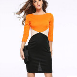 Orange-Color-Womens-Fashion-Round-Neck-Short-Sleeves-Pencil-Skirts-WC-24