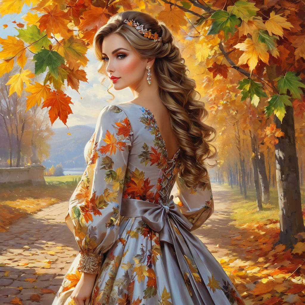 konstantin razumov autumn portrait of a beautiful woman in a beautiful dress in autumn shades clos (