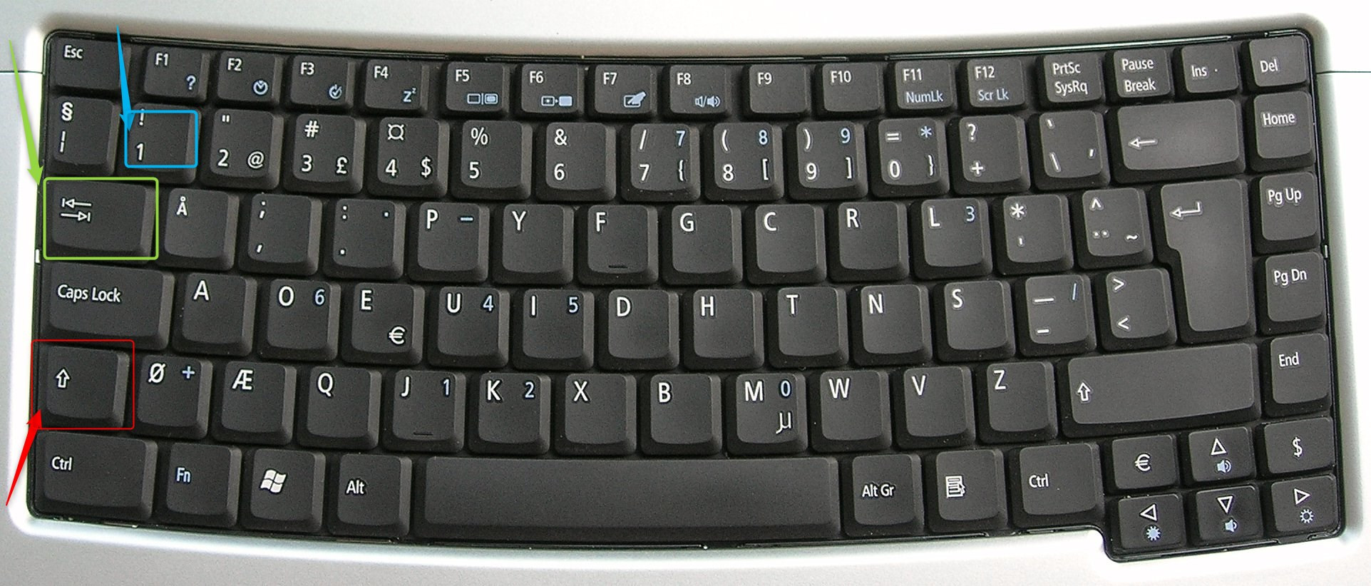 An image showing a computer keyboard with some highlighted keys