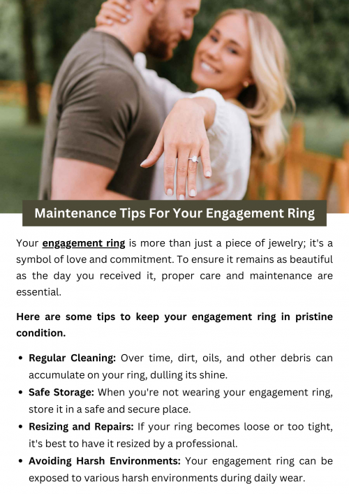 To keep your engagement ring sparkling, clean it regularly with mild soap and warm water, and have it professionally inspected annually. Store it safely in a jewelry box to avoid scratches and remove it during strenuous activities. For resizing or repairs, always consult a professional to ensure your ring stays in perfect condition. To know more visit here https://www.futerbrosjewelers.com/jewelry/engagement-rings