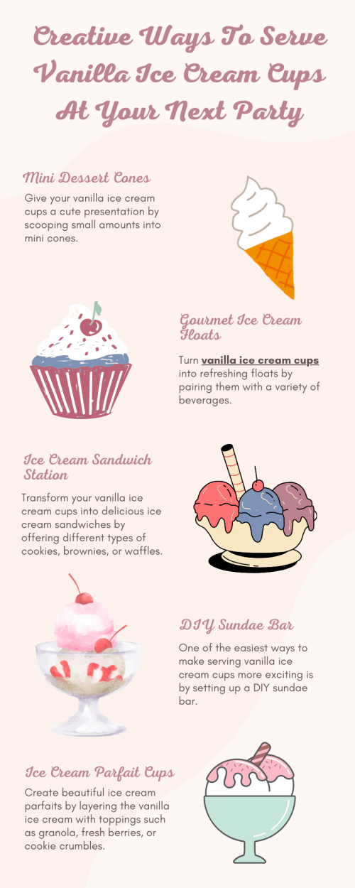 Vanilla ice cream cups can be creatively served at parties by adding unique toppings like fresh fruits, crushed cookies, or chocolate chips. You can set up a DIY sundae bar with various sauces, sprinkles, and nuts for guests to customize their treats. Another fun idea is to pair them with mini desserts or serve them in edible bowls like waffle cones. To know more visit here https://cravnflavor.com/product/cravn-flavor-vanilla-ice-cream-cups-12-ea/