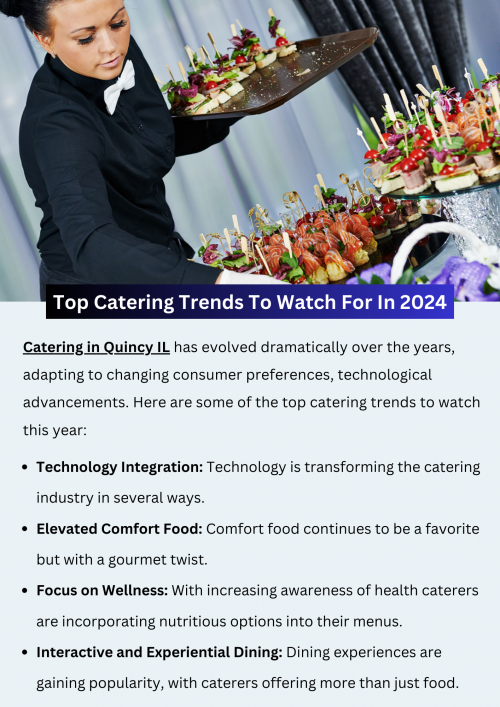In 2024, catering is embracing sustainability, with eco-friendly packaging and locally sourced ingredients becoming popular. Personalized menus catering to dietary needs, such as vegan and gluten-free options, are in high demand. Technology integration, like online ordering and virtual event catering, is expanding. Additionally, fusion cuisines are gaining attention, blending global flavors for unique experiences, while health-conscious choices continue to shape menu offerings. To know more visit here https://www.niemanns.com/shop/catering-in-quincy/
