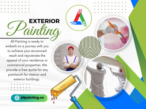 Exterior painting is one of the most effective ways to enhance your home's curb appeal while protecting it from the elements. However, choosing the right paint for your home's exterior can be overwhelming due to the various options available. 

Visit Our Website: https://allpainting.ca/

All Painting Toronto

Address: 18 King Street East, Suite 1400, Toronto, On, M5c 1c4
Phone: (416)-710-4224
Email: Info@allpainting.ca

Find Us On Google Map: https://maps.app.goo.gl/TikCDVfNgfp8PmCdA

Our Profile: https://gifyu.com/allpainting

See More:

https://is.gd/6TJLFN
https://is.gd/ApKlOa
https://is.gd/D5KN7v
https://is.gd/n9wqSF