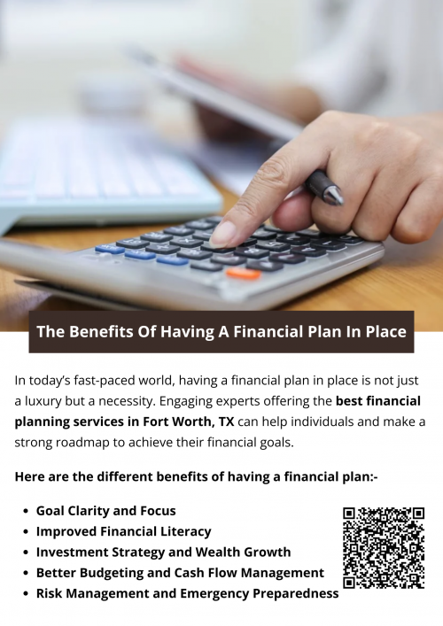 The benefits of having a financial plan are profound and far-reaching. From providing clarity and focus on your goals to enhancing your financial literacy and promoting effective budgeting, a financial plan is an essential tool for achieving financial stability and growth. Engaging experts offering the best financial planning services in Fort Worth, TX can further enhance this process, ensuring that you are well-equipped to realize your dreams and aspirations. To know more visit here https://www.alignedwealthadv.com/financial-planning-fort-worth-tx