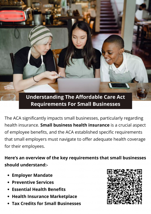 The Affordable Care Act (ACA) requires small businesses with 50 or more full-time employees to offer health insurance to their employees or pay a penalty. Small business health insurance must meet minimum essential coverage standards, ensuring employees have access to comprehensive care. Compliance with ACA regulations helps businesses avoid penalties while promoting employee health and well-being. To know more visit here https://www.capbluecross.com/wps/portal/cap/employer/shop-group-plans