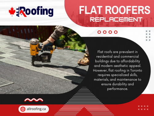 Flat roofing significantly differs from pitched roofing, requiring a thorough understanding of materials. 

Flat roofers Toronto with extensive experience in flat roofing services will be familiar with these materials and the unique challenges flat roofs present, such as drainage issues and the potential for water pooling.

Official Website : https://allroofing.ca/

All Roofing

ADDRESS: 19 Sabrina Dr, Etobicoke, ON M9R 2J4
CALL US : 647-560-2688
EMAIL US : nfo@allroofingtoronto.ca
Official Website: https://allroofing.ca/

Find Us On Google Map: https://maps.app.goo.gl/BE9e7RSgfzXbXYYv7

Our Profile: https://gifyu.com/allroofingca

See More:

https://is.gd/YRilxI
https://is.gd/f8yaXF
https://is.gd/30Sx0o
https://is.gd/ga6d46